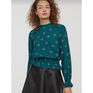 H&M Green Floral Blouse with Smocking